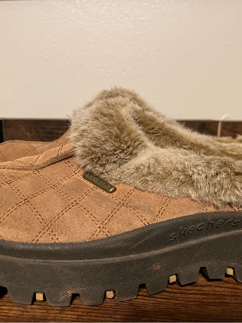 Skechers Tan Quilted Faux-Fur Slip-On Clog